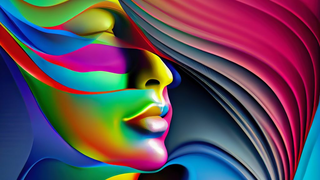 multicolor image of a woman's face